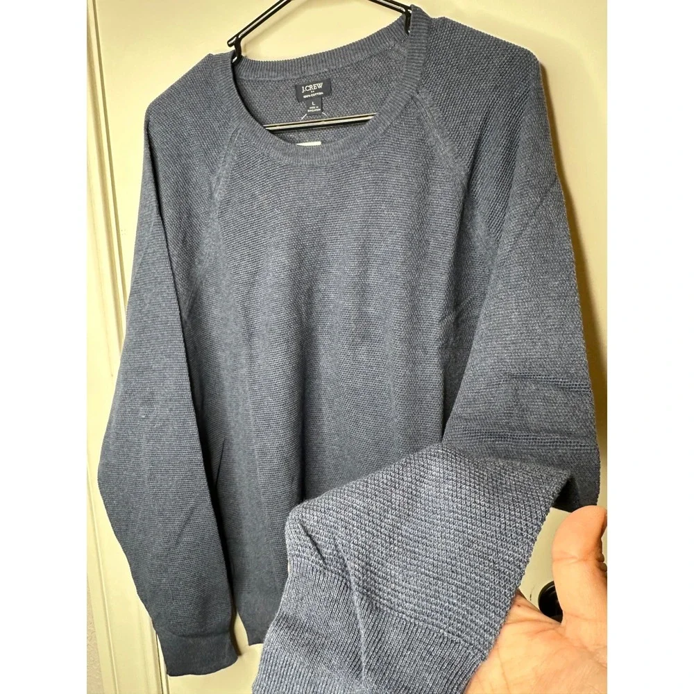 J.Crew Mens 100% Cotton Textured Crewneck Sweater Blue CD617 L NEW